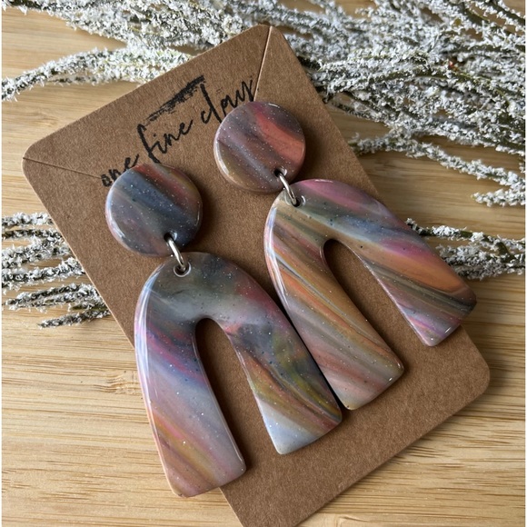 ON HOLD Galaxy Design Swirled Clay & Resin Dangle Earrings - Picture 3 of 8